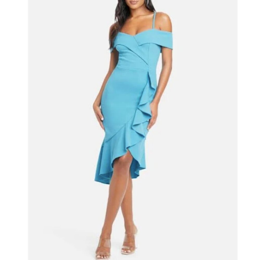 Bebe Cascade Ruffle Flounce Dress Blue Size 4